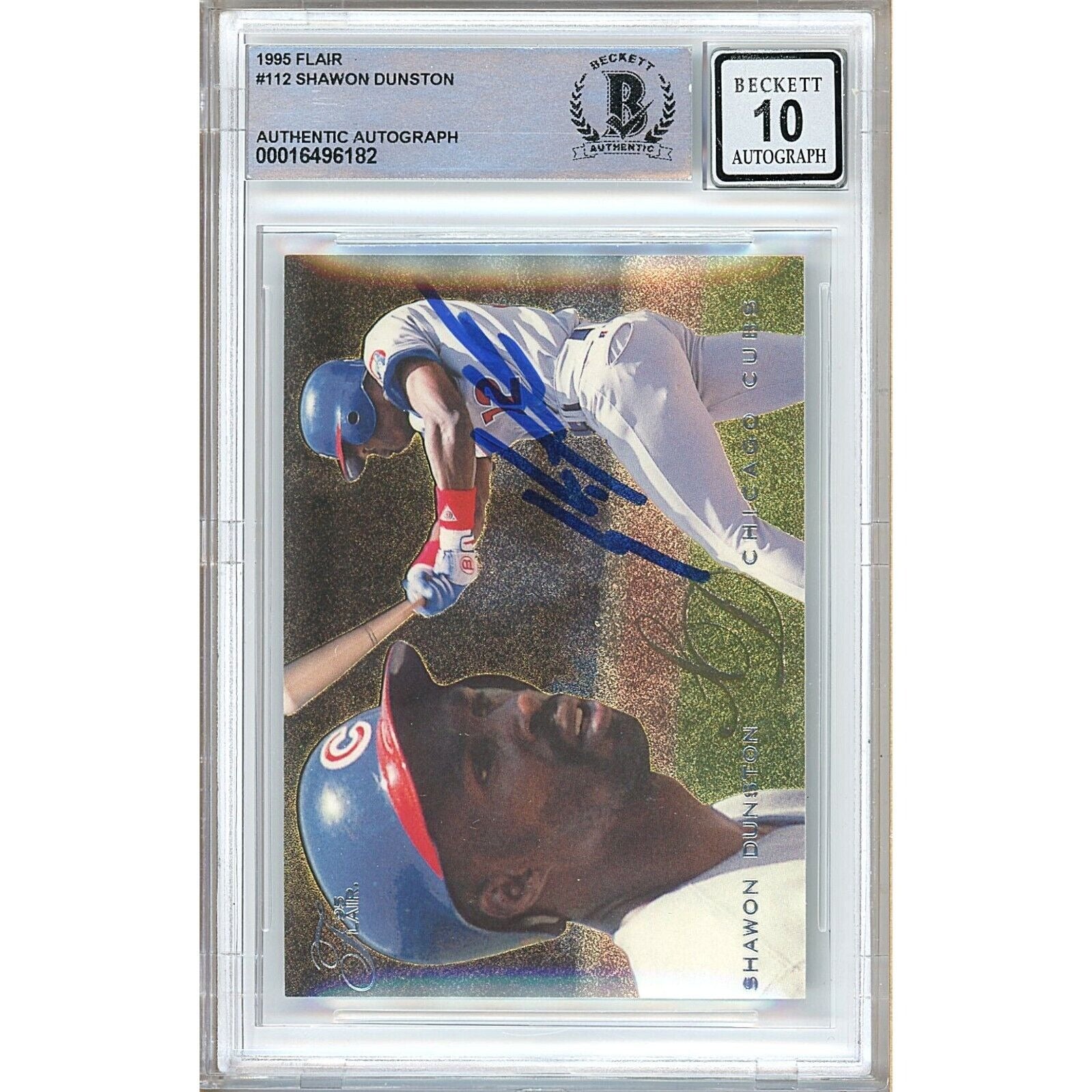 Shawon Dunston Chicago Cubs signed trading card – signature close-up – Beckett COA