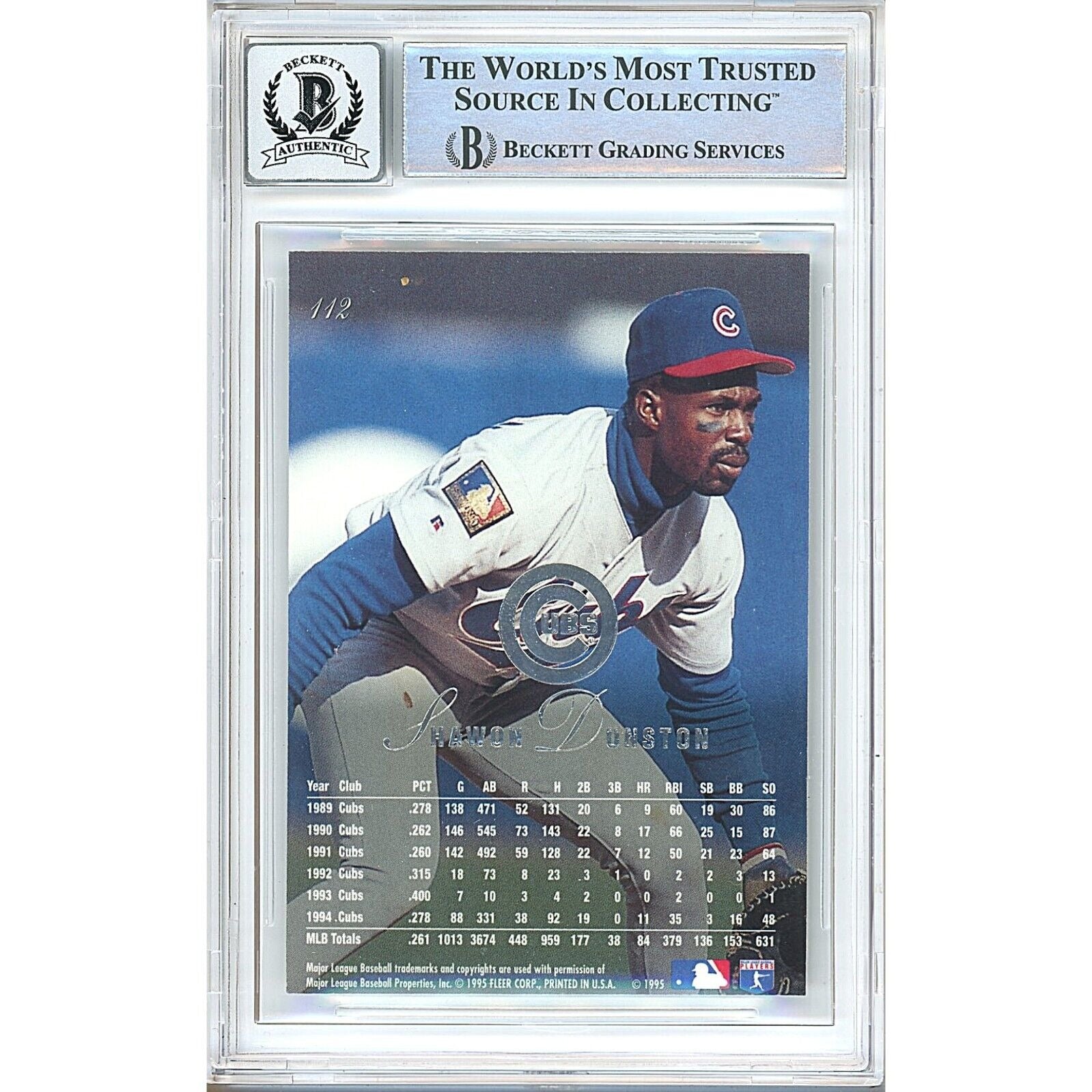 Shawon Dunston Chicago Cubs auto trading card – authentication sticker – Beckett COA