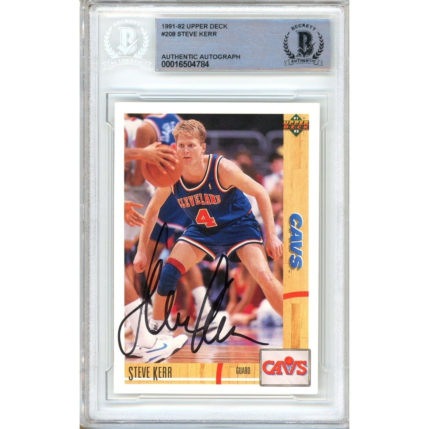 Basketballs- Autographed- Steve Kerr Cleveland Cavaliers Signed 1991-92 Upper Deck Trading Card Beckett Authentic Auto Slab Front