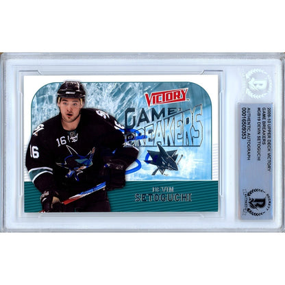 Hockey- Autographed- Devin Setoguchi San Jose Sharks Signed 2009-10 Upper Deck Victory Game Breakers Hockey Card Beckett Authentic Auto Slab Front