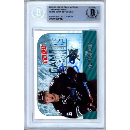 Hockey- Autographed- Devin Setoguchi SJ Sharks Signed 2009-10 Upper Deck Victory Game Breakers Hockey Card Beckett Authenticated Auto Slab Front