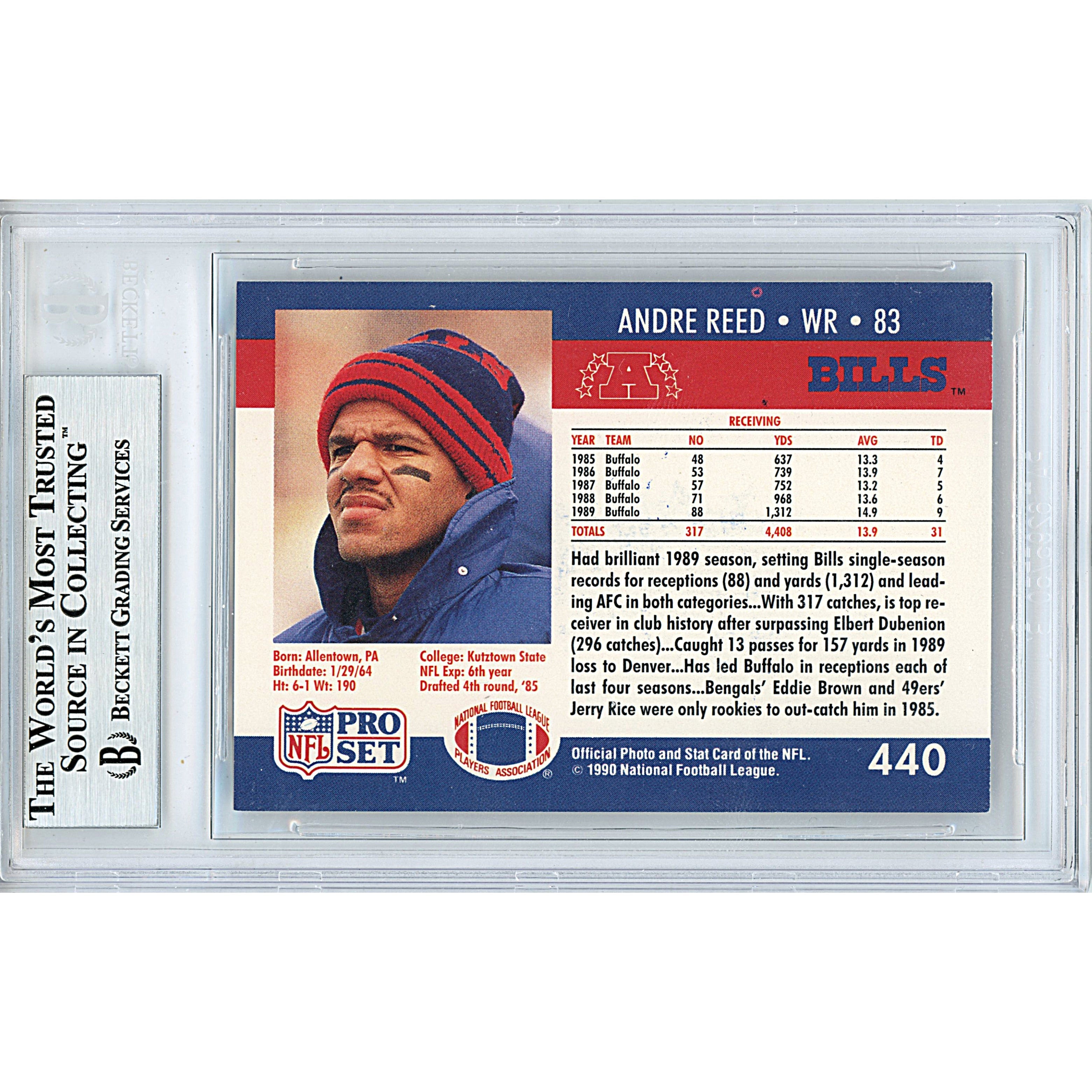 Andre Reed Pro Set Signed Trading Card Beckett BGS