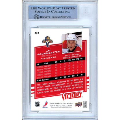 Hockey- Autographed- Jay Bouwmeester Florida Panthers 2008-09 Upper Deck Victory Hockey Card Beckett Authentic Auto Slab Back