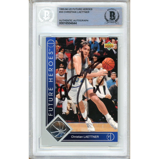 Basketballs- Autographed- Christian Laettner Minnesota Timberwolves Signed 1993-94 Upper Deck Future Heroes Insert Basketball Card Beckett Authentic Auto Slab Front