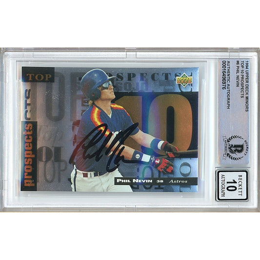 Baseballs- Autographed- Phil Nevin Houston Astros Signed 1994 Upper Deck Minors Baseball Rookie Card Beckett Authentic BGS Auto-10 Graded Slab Front