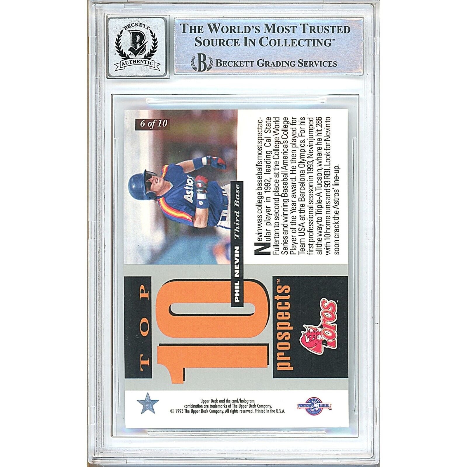 Phil Nevin Houston Astros trading card autograph – angled display – Beckett COA