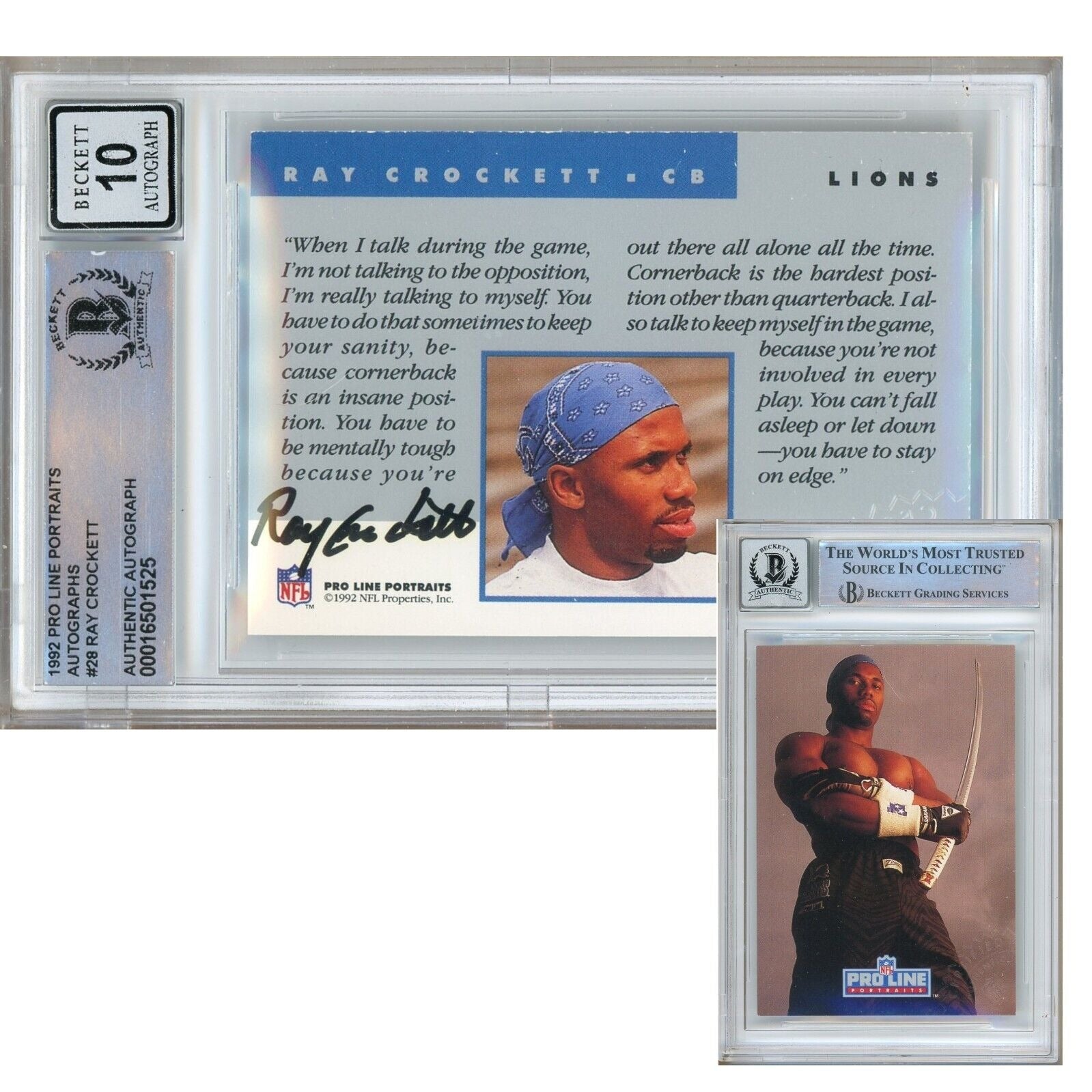 Ray Crockett Detroit Lions autographed trading card – full view – Beckett COA