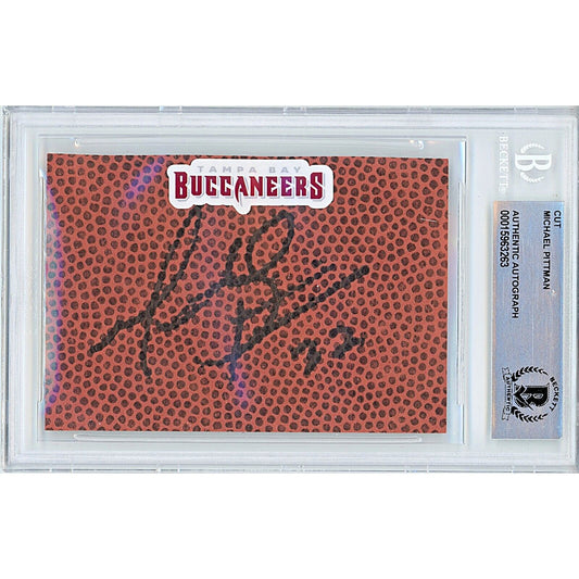 Footballs- Autographed- Michael Pittman Tampa Bay Buccaneers Signed Football Signature Cut Beckett Authentic Auto Slab Front