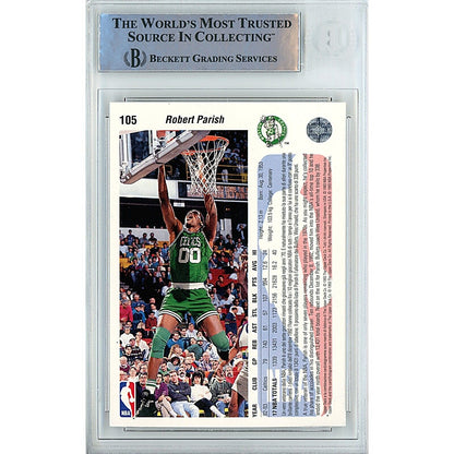 Basketballs- Autographed- Robert Parish Boston Celtics Signed 1992-93 Upper Deck International Italian Basketball Card Beckett Authentic Auto Slab Back