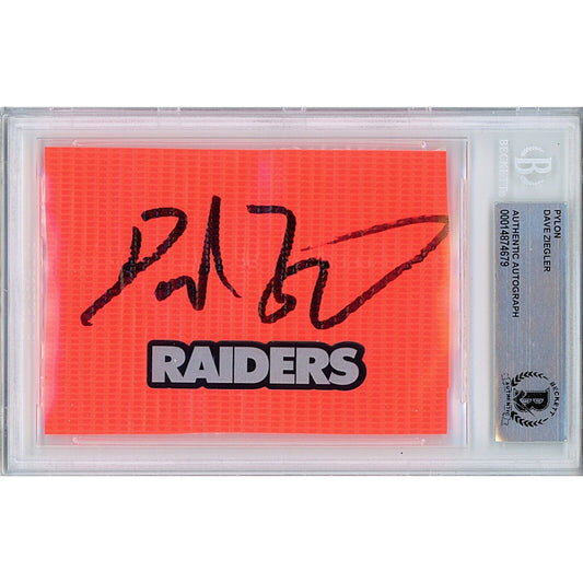 Footballs- Autographed- Dave Ziegler Las Vegas Raiders Signed Football End Zone Pylon Cut Beckett Authentic Auto Slab Front