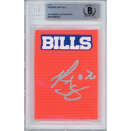 Footballs- Autographed- Rodger Saffold Signed Buffalo Bills Football End Zone Pylon Signature Cut Beckett Authentic Auto Slab Front