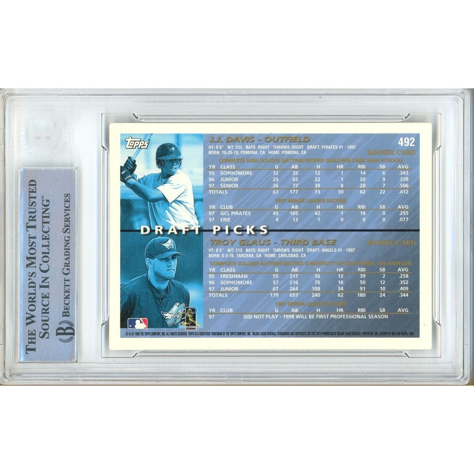 Troy Glaus Signed Trading Card Beckett BAS
