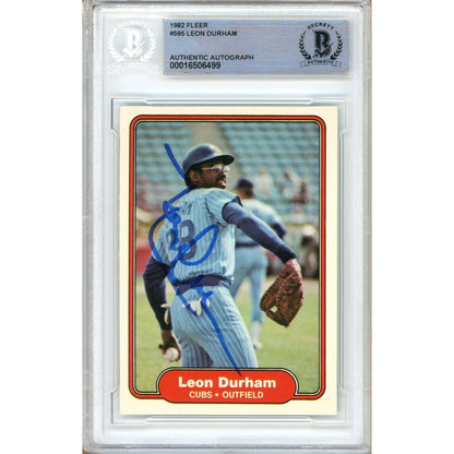 Baseballs- Autographed- Leon Durham Chicago Cubs Signed 1982 Fleer Baseball Card Beckett Authentic Auto Slab Front