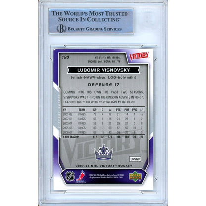 Hockey- Autographed- Lubomir Visnovsky Los Angeles Kings Signed 2007-08 Upper Deck Victory Hockey Card Beckett Authentic Auto Slab Back