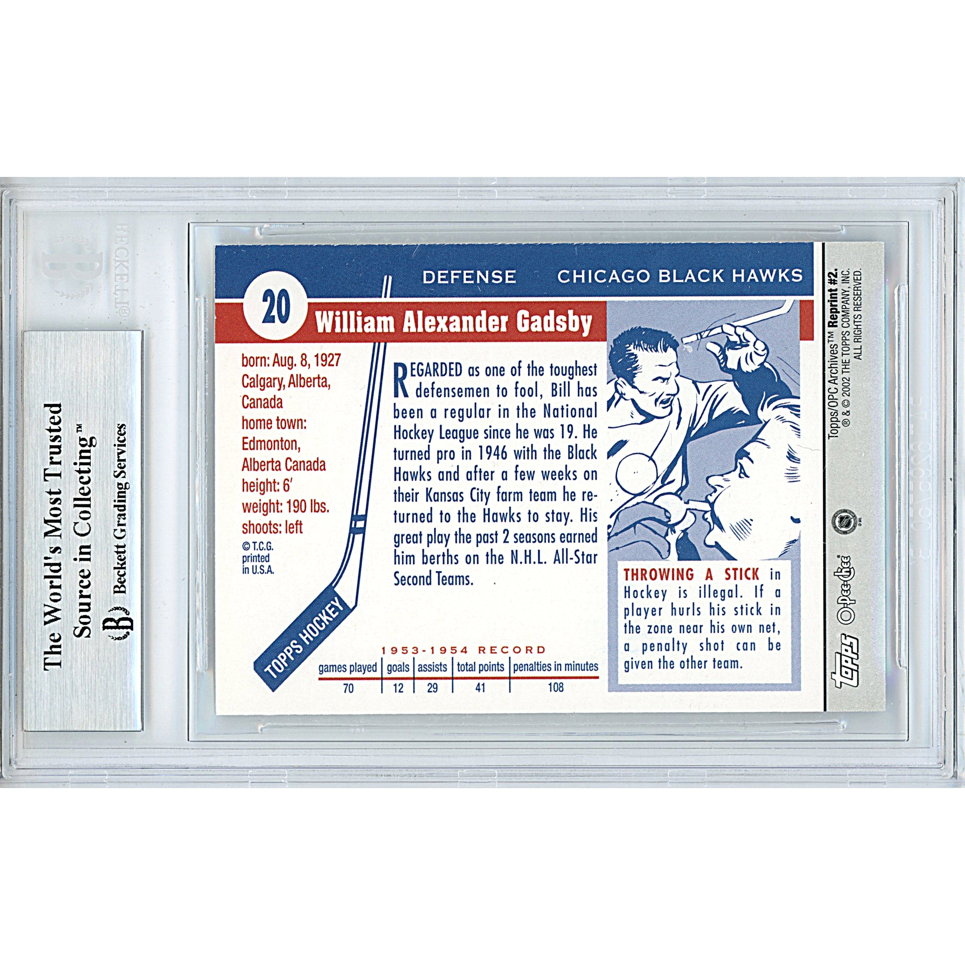 Bill Gadsby Topps Archives Signed Trading Card Beckett BGS