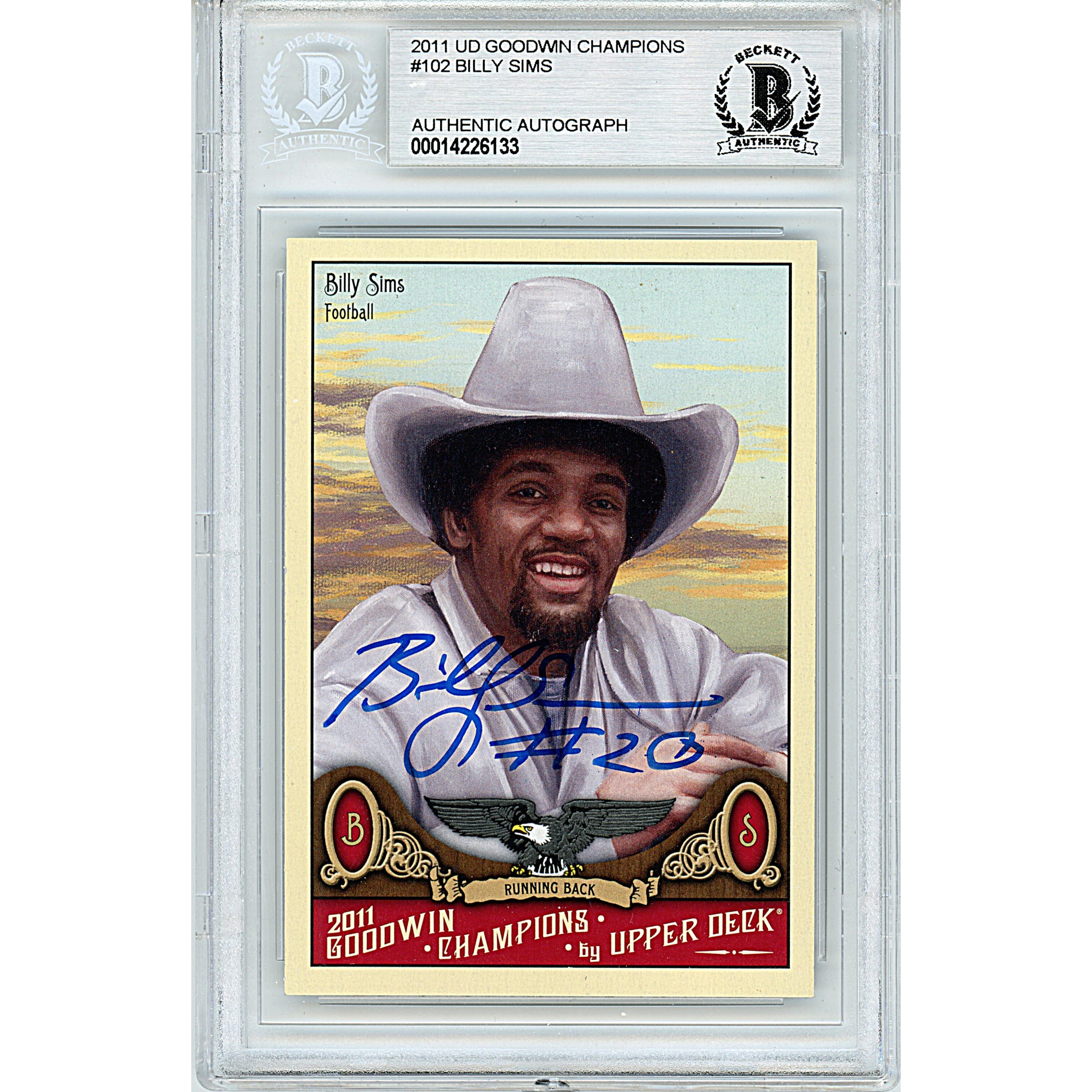 Billy Sims Upper Deck Goodwin Champions Autographed Trading Card Beckett BAS