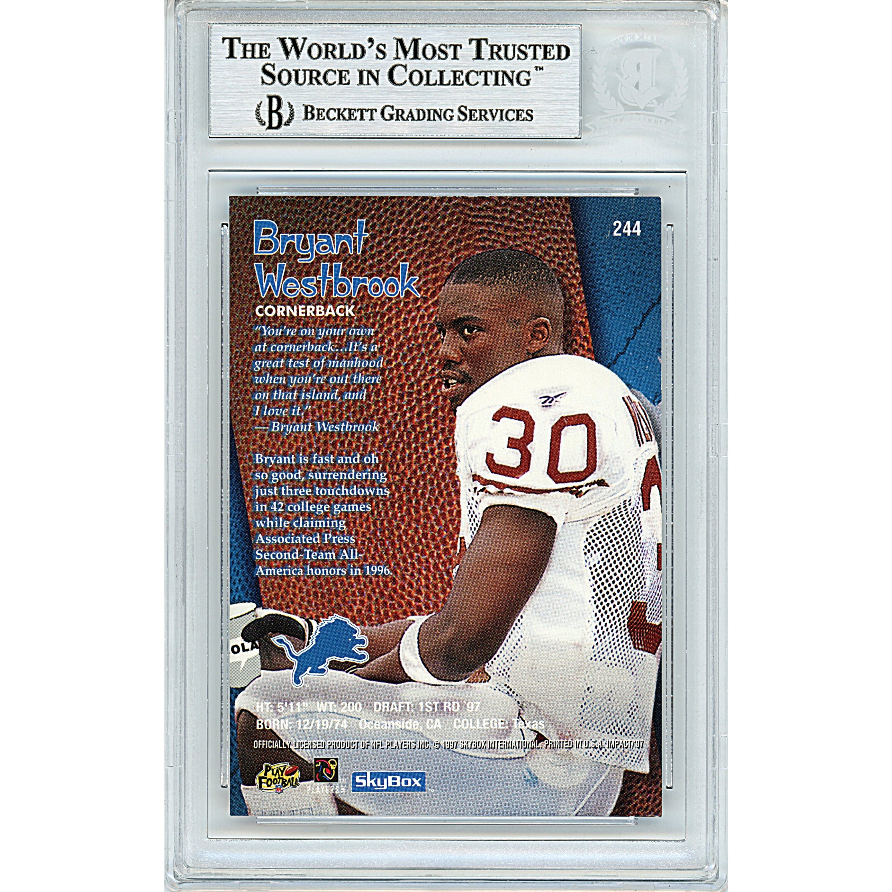 Bryant Westbrook Skybox Impact Signed Trading Card Beckett BGS