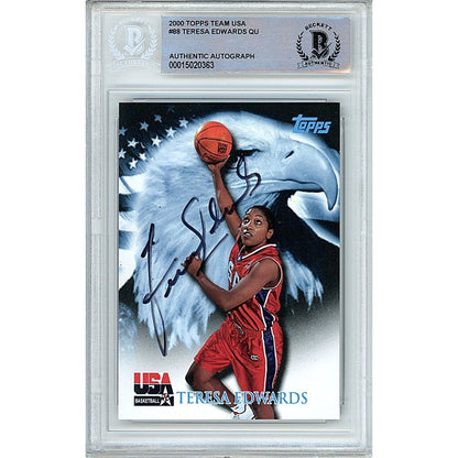 Basketballs- Autographed- Teresa Edwards USWNT Signed 2000 Topps Team USA Olympics Trading Card Beckett Authentic Auto Slab Front