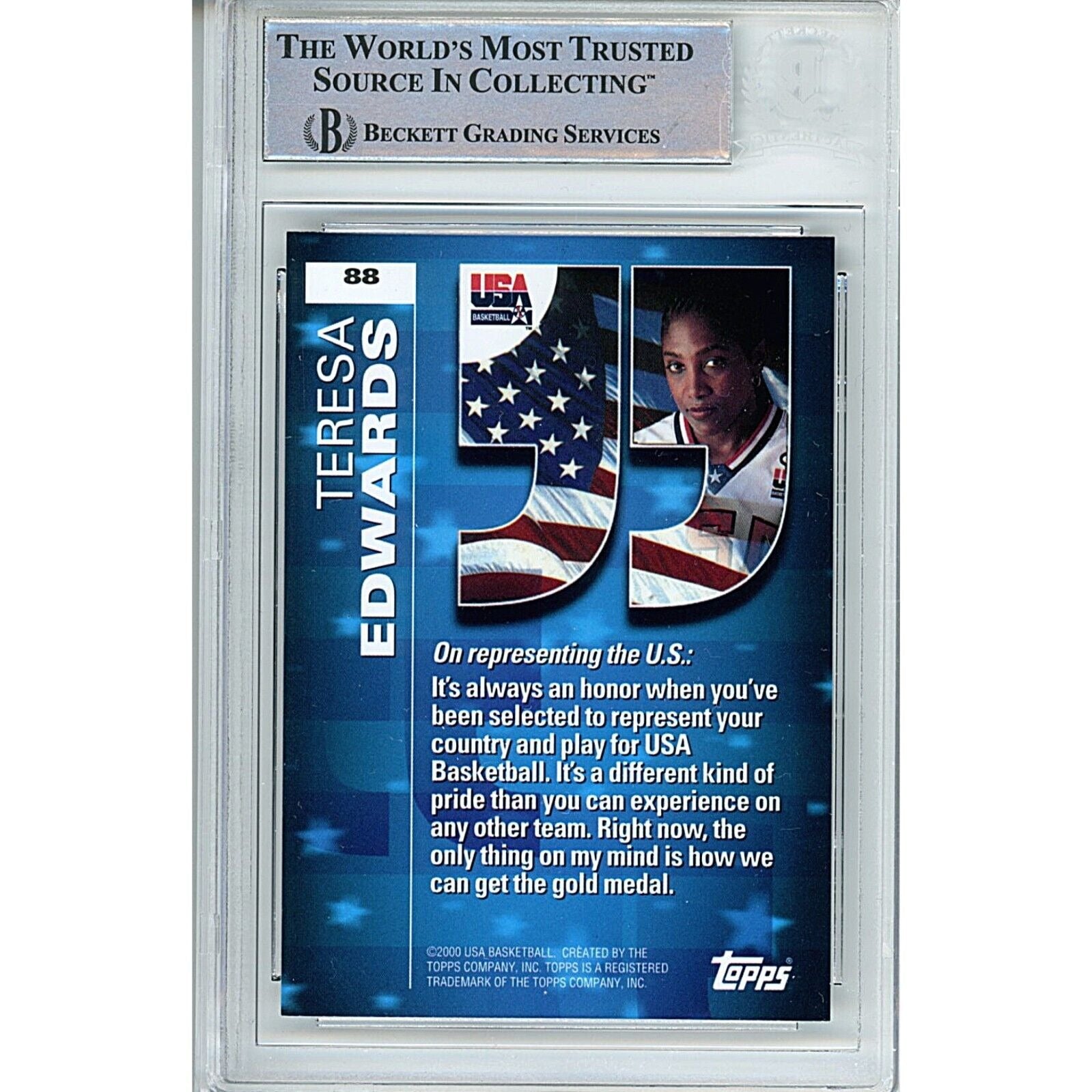 Basketballs- Autographed- Teresa Edwards USWNT Signed 2000 Topps Team USA Olympics Trading Card Beckett Authentic Auto Slab Back