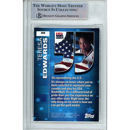 Basketballs- Autographed- Teresa Edwards USWNT Signed 2000 Topps Team USA Olympics Trading Card Beckett Authentic Auto Slab Back