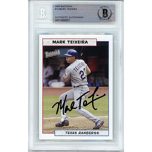 Baseballs- Autographed- Mark Teixeira Texas Rangers Signed 2005 Topps Bazooka Baseball Rookie Card Beckett Authentic Auto Slab Front