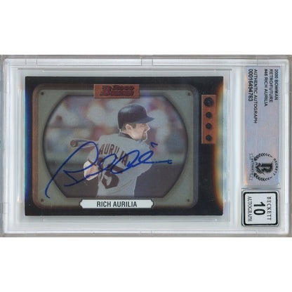 Baseballs- Autographed- Rich Aurilia San Francisco Giants Signed 2000 Bowman Retrofuture Trading Card Beckett Authentic BGS Auto-10 Graded Slab Front