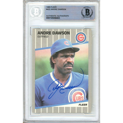 Baseballs- Autographed- Andre Dawson Chicago Cubs Signed 1989 Fleer Baseball Card Beckett Authentic Auto Slab Front