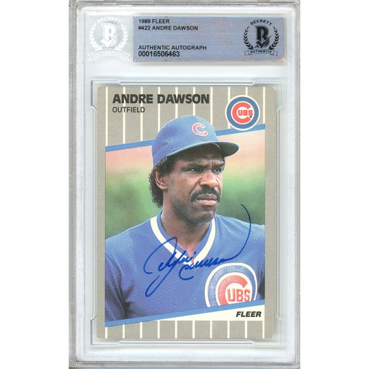 Baseballs- Autographed- Andre Dawson Chicago Cubs Signed 1989 Fleer Baseball Card Beckett Authentic Auto Slab Front