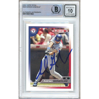 Baseballs- Autographed- Adrian Gonzalez Texas Rangers Signed 2005 Topps Total Baseball Card Beckett Authentic BGS Auto-10 Graded Front