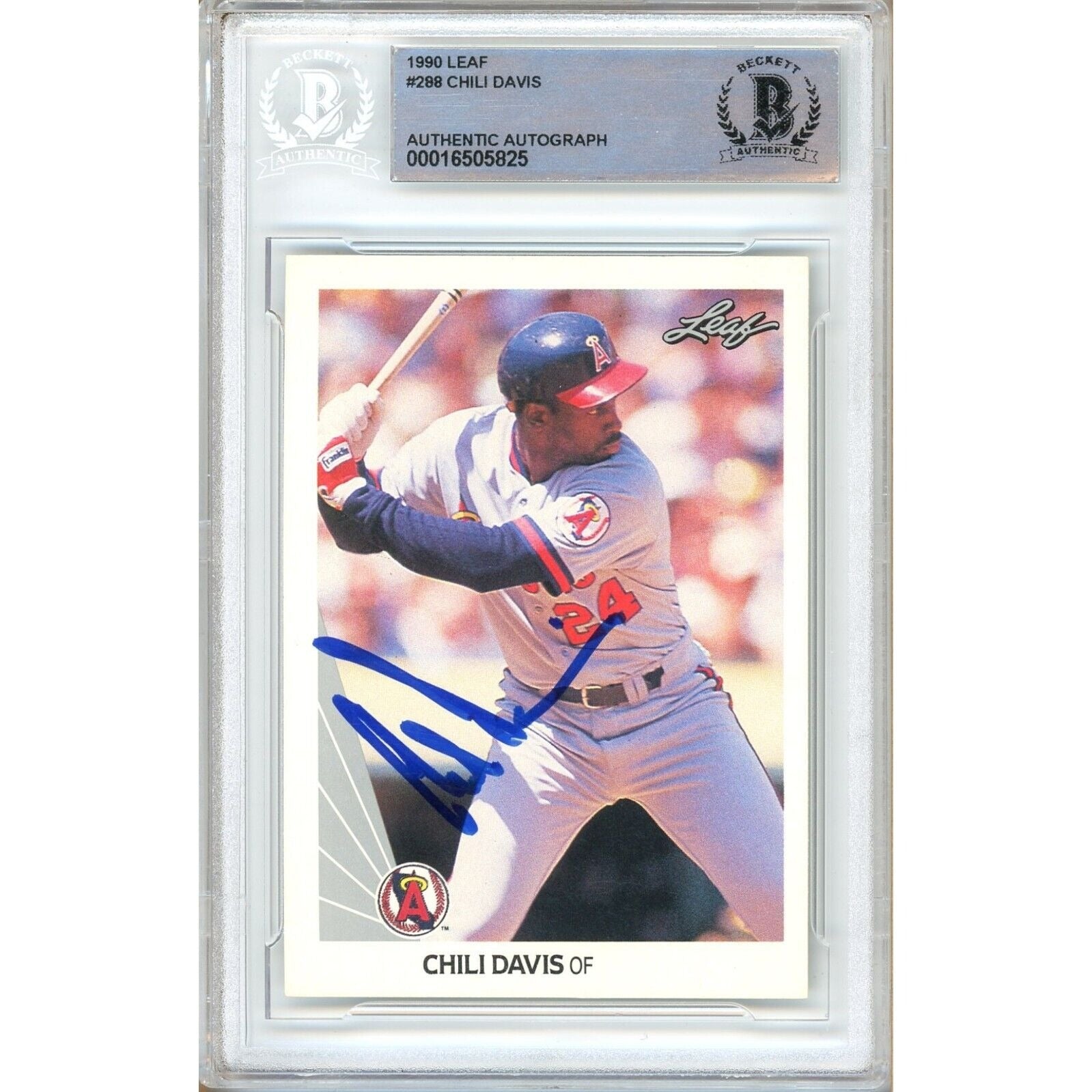 1990 Leaf #288 Chili Davis Los Angeles Angels Autographed Trading Card – Beckett BAS