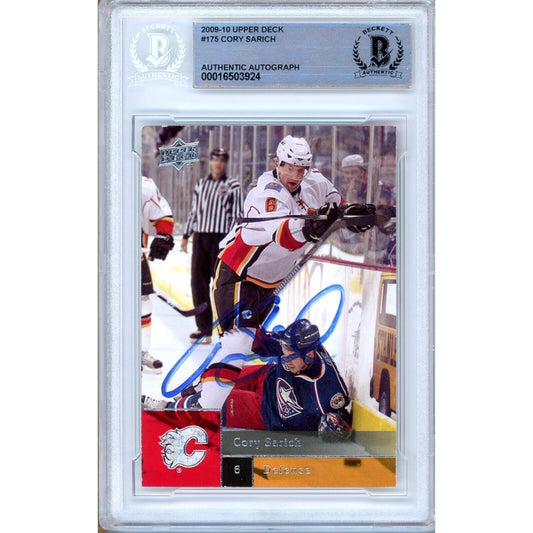 Hockey- Autographed- Cory Sarich Calgary Flames Signed 2009-10 Upper Deck Hockey Card Beckett Authentic Auto Slab Front