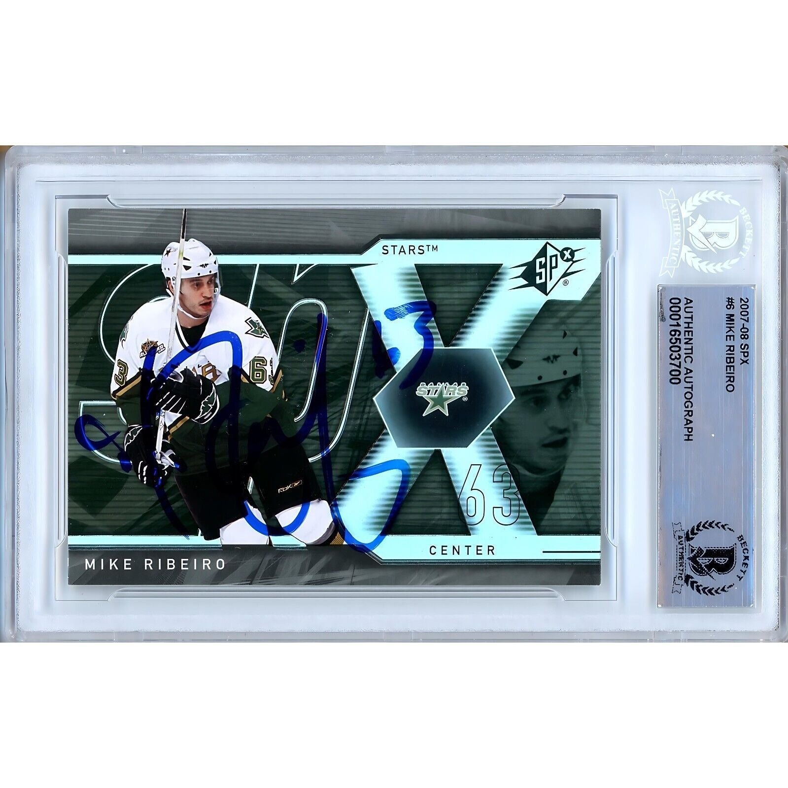 Mike Ribeiro Dallas Stars autographed trading card – full view – Beckett COA