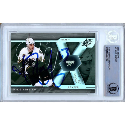 Hockey- Autographed- Mike Ribeiro Dallas Stars Signed 2007-08 Upper Deck SPx Hockey Card Beckett Authentic Auto Slab Front