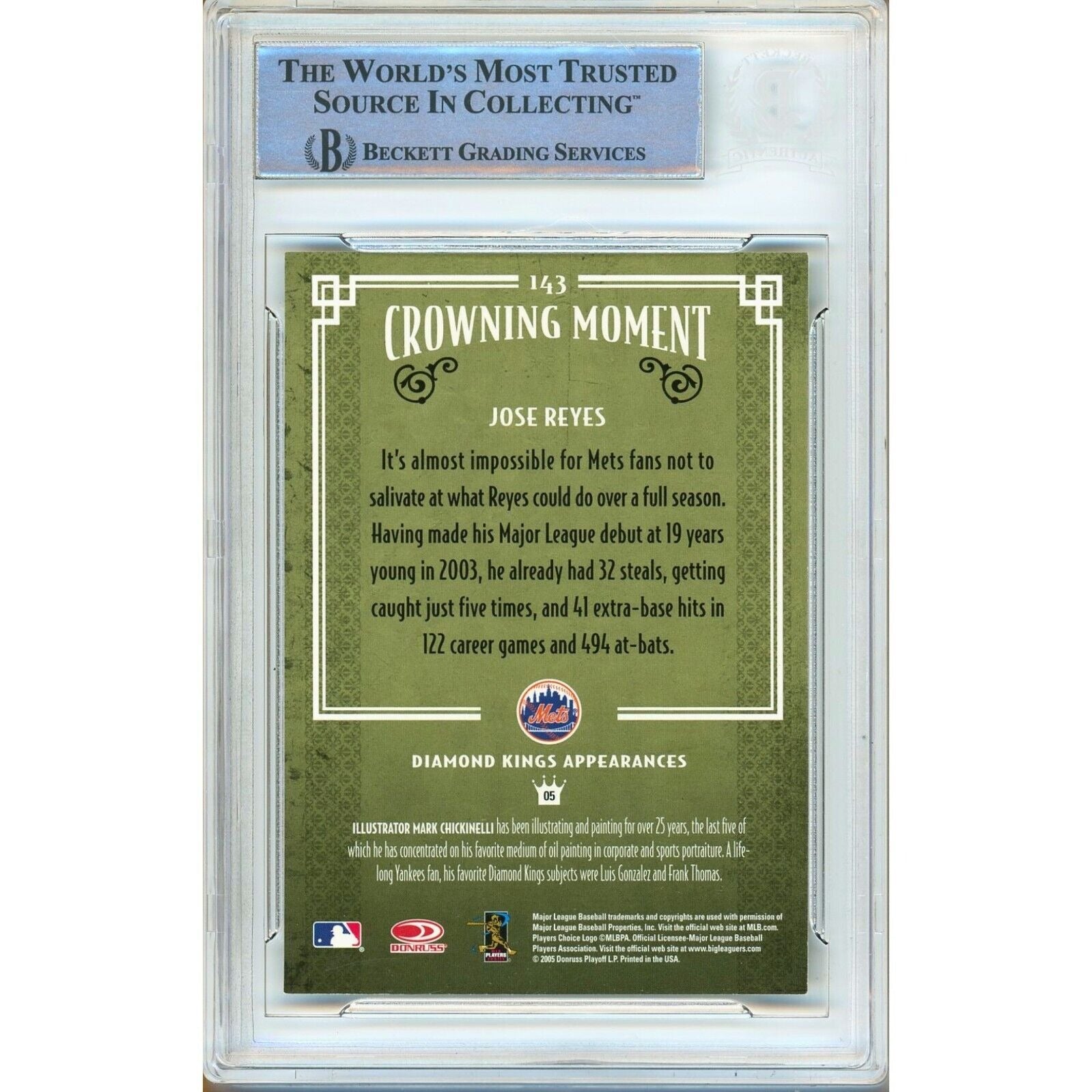 Jose Reyes Donruss Diamond Kings Signed Trading Card Beckett BAS