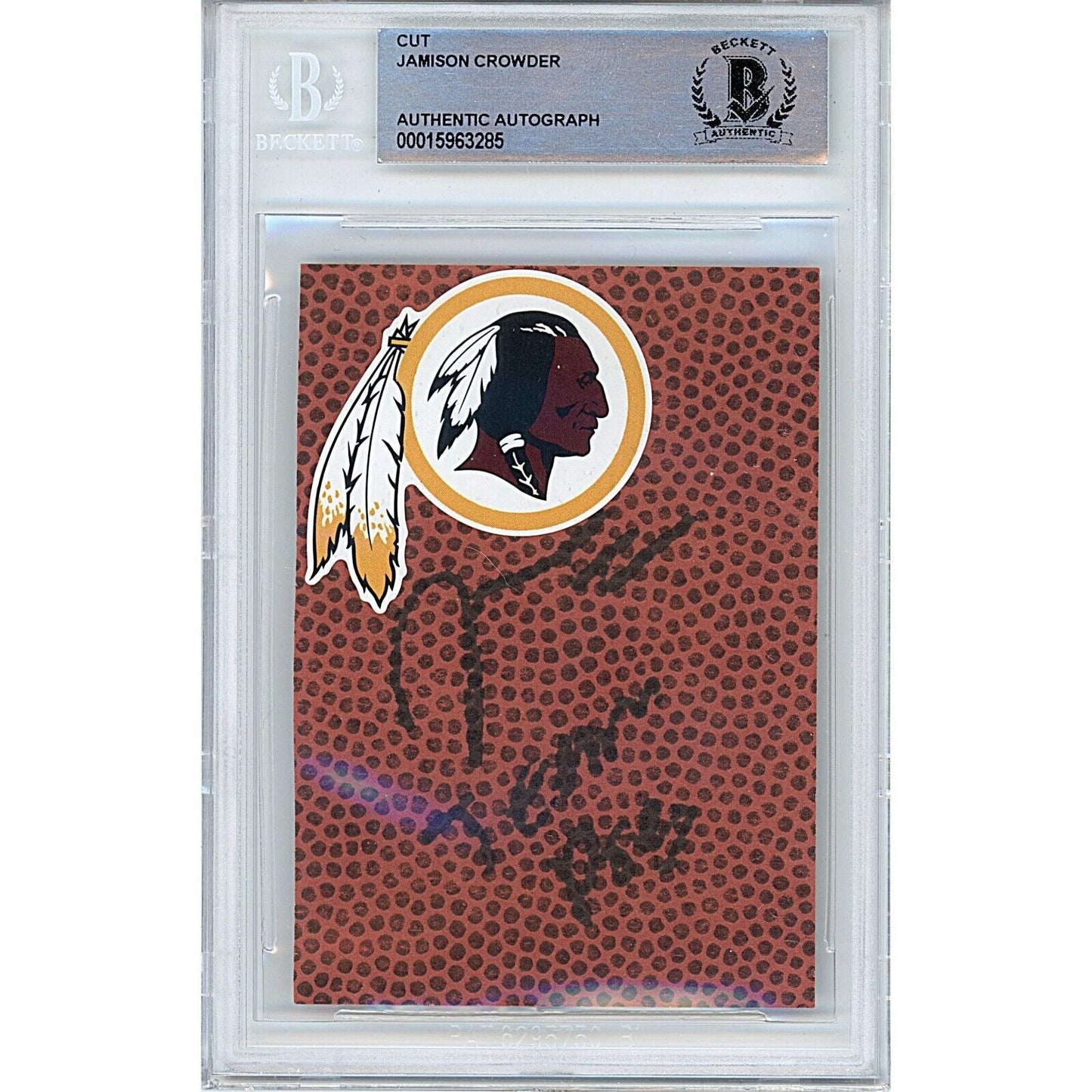 Footballs- Autographed- Jamison Crowder Washington Commanders Football Signature Cut Beckett Authentic Auto Slab Front