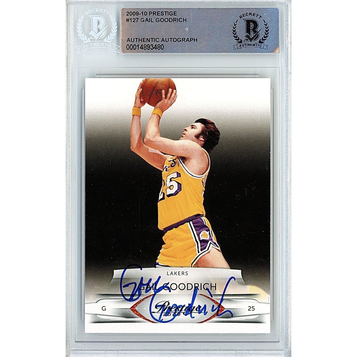 Basketballs- Autographed- Gail Goodrich Los Angeles Lakers Signed 2009-10 Panini Prestige Basketball Card Beckett Authentic Auto Slab Front