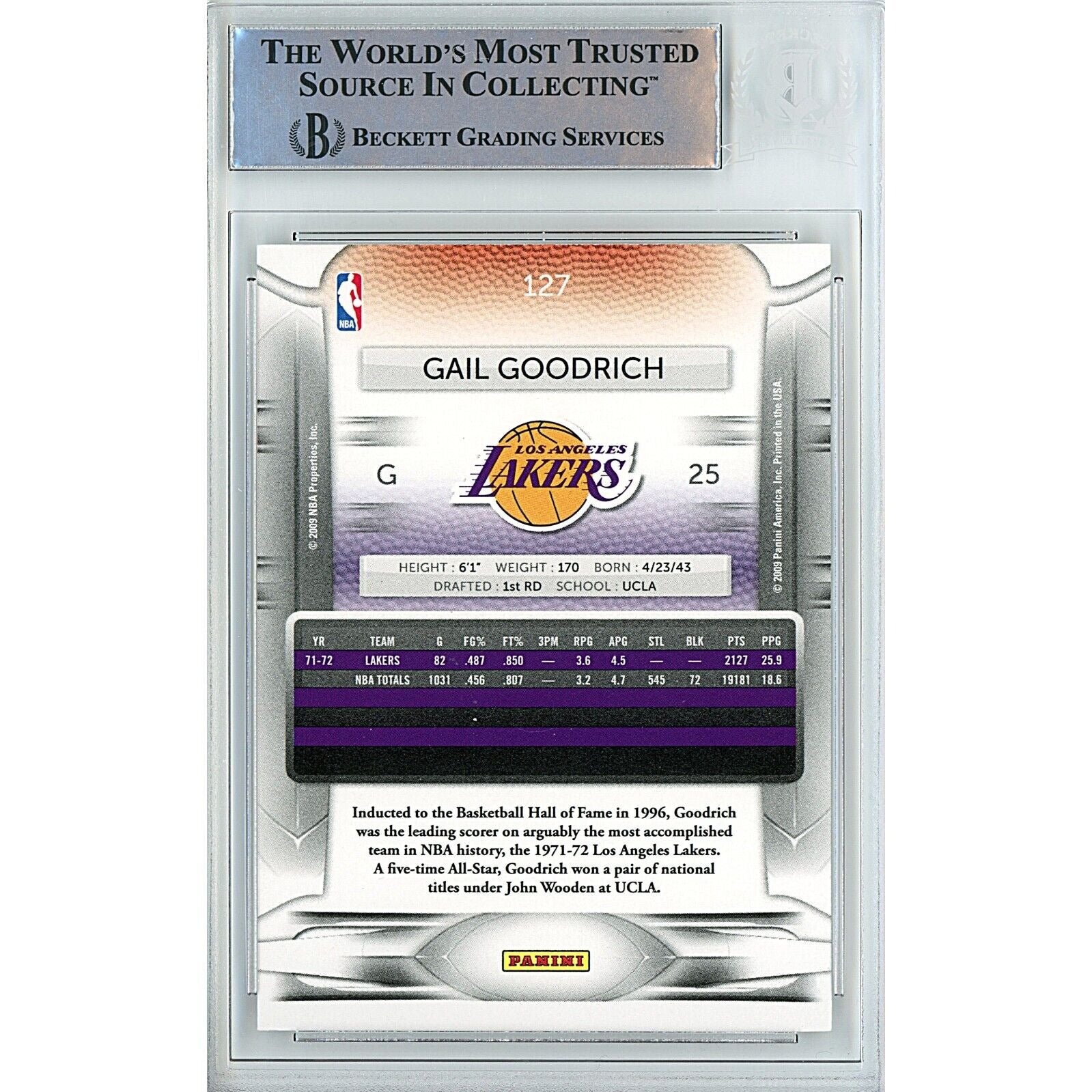 Gail Goodrich Los Angeles Lakers signed trading card – signature close-up – Beckett COA
