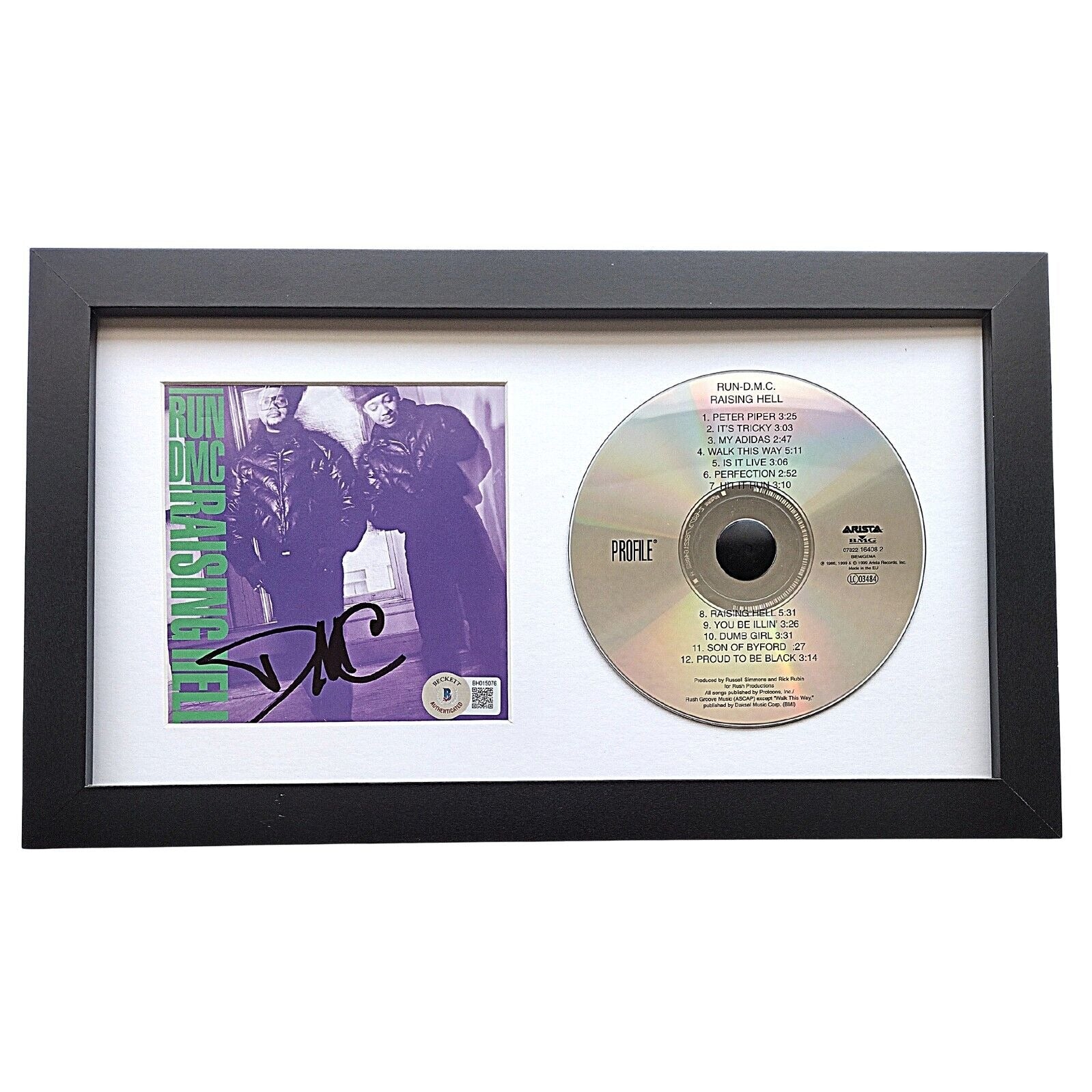 Music- Autographed- Run DMC Darryl McDaniels Signed Raising Hell CD Album Cover Framed Beckett Authentic Auto COA Front