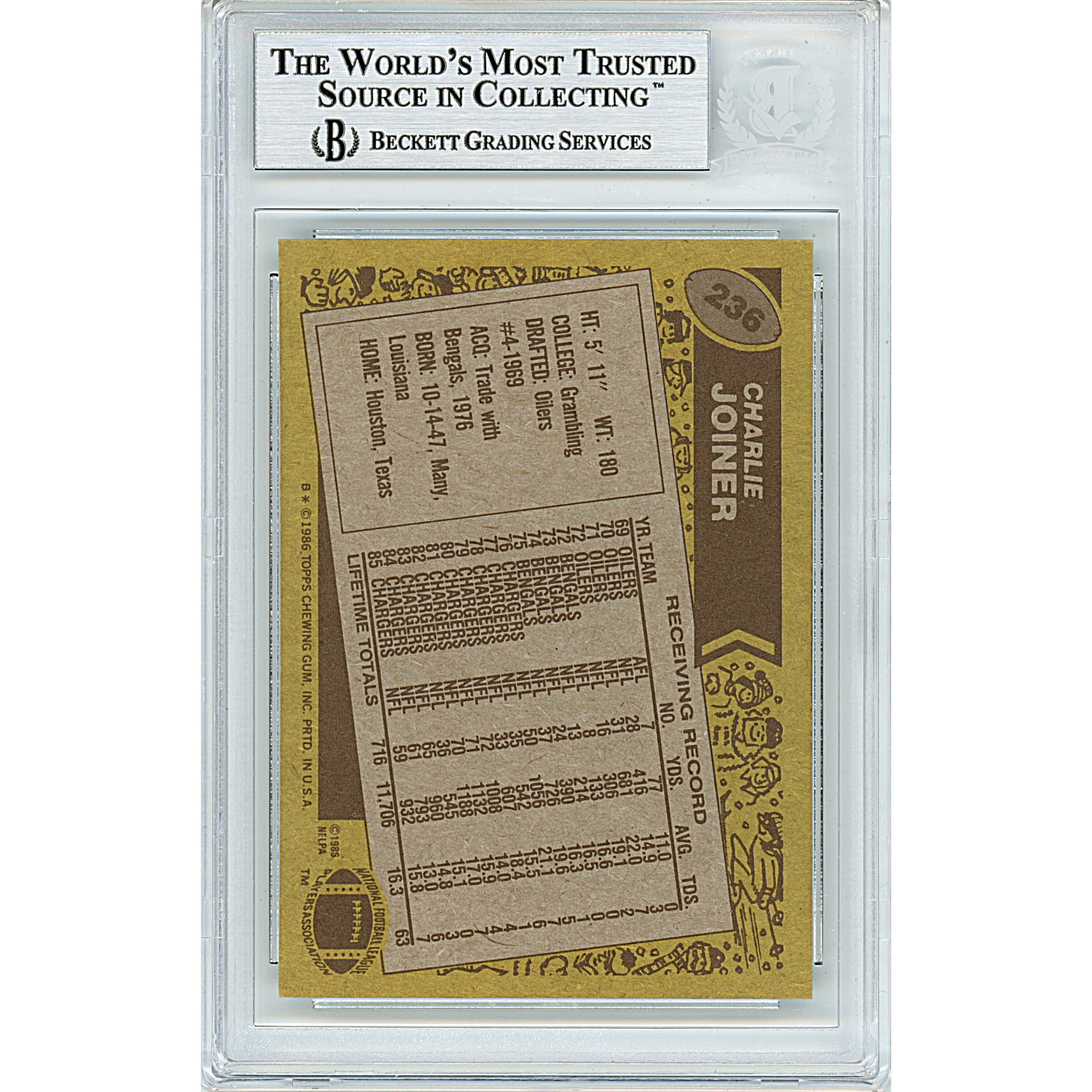 Charlie Joiner San Diego Chargers Autograph Trading Card Beckett BGS