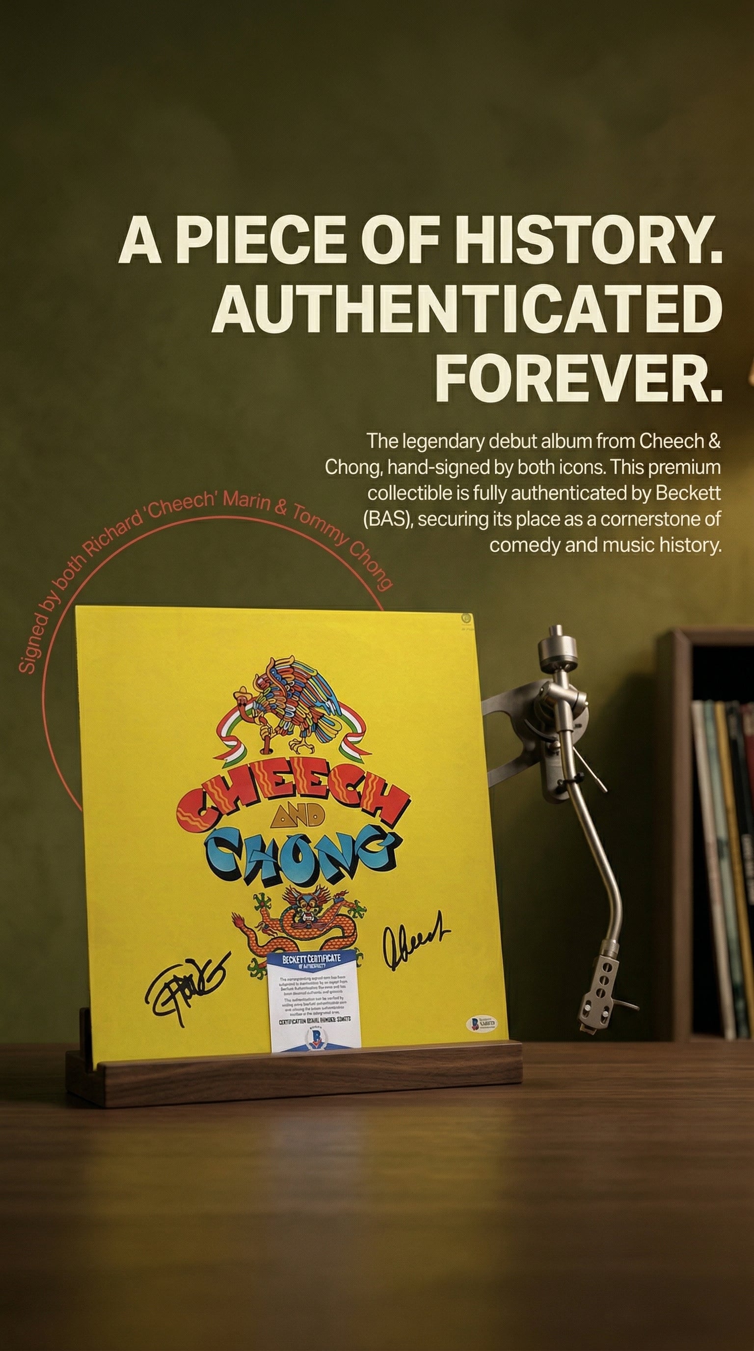 Cheech and Chong Autographed Self Titled Vinyl Record Album Cover - Beckett Authentication