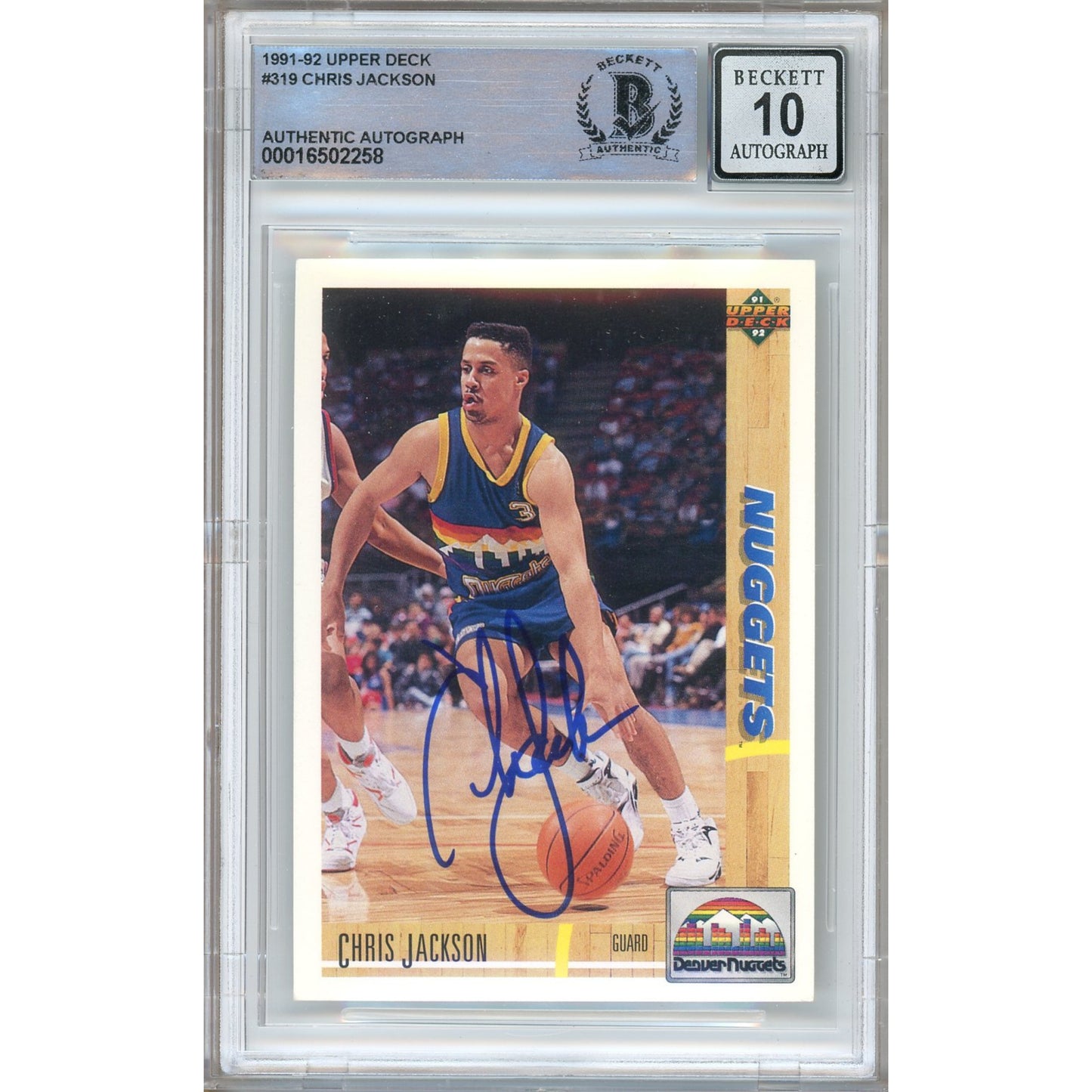 Basketballs- Autographed- Chris Jackson aka Mahmoud Abdul Rauf Denver Nuggets Signed 1991-92 Upper Deck Basketball Card Beckett Authentic BGS Auto-10 Graded Slab Front 201