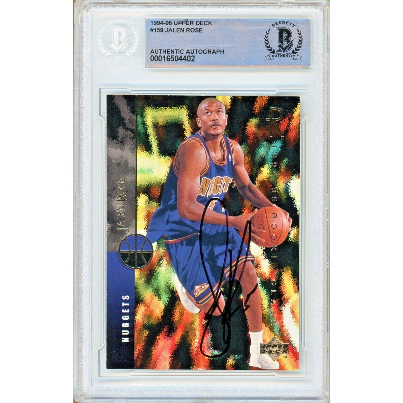 Basketballs- Autographed- Jalen Rose Denver Nuggets Signed 1994-95 Upper Deck Rookie Basketball Card Beckett Authentic Auto Slab Front