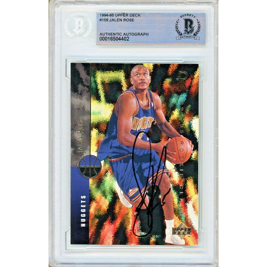 Basketballs- Autographed- Jalen Rose Denver Nuggets Signed 1994-95 Upper Deck Rookie Basketball Card Beckett Authentic Auto Slab Front