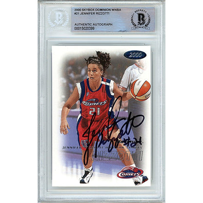 Basketballs- Autographed- Jennifer Rizzotti Houston Comets Signed 2000 Skybox Dominion WNBA Basketball Card Beckett Authentic Auto Slab Front