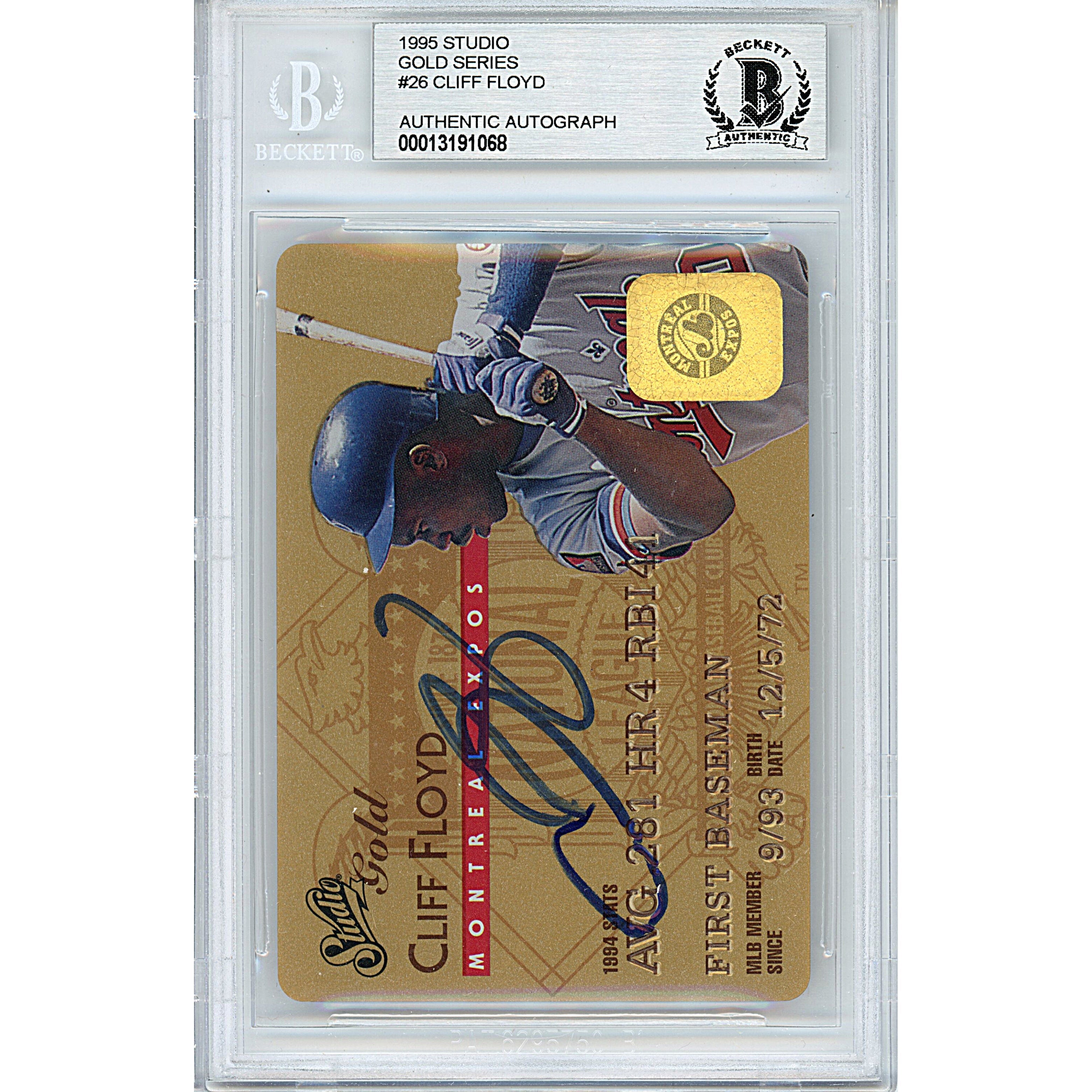 Cliff Floyd Donruss Studio Gold Signed Trading Card Beckett BGS