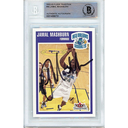 Basketballs- Autographed- Jamal Mashburn Charlotte Hornets Signed 2002-03 Fleer Tradition Basketball Card Beckett Authentic Auto Slab Front