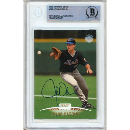 Baseballs- Autographed- John Olerud New York Mets Signed 1999 Topps Stadium Club Baseball Card Beckett Authentic Auto Slab Front