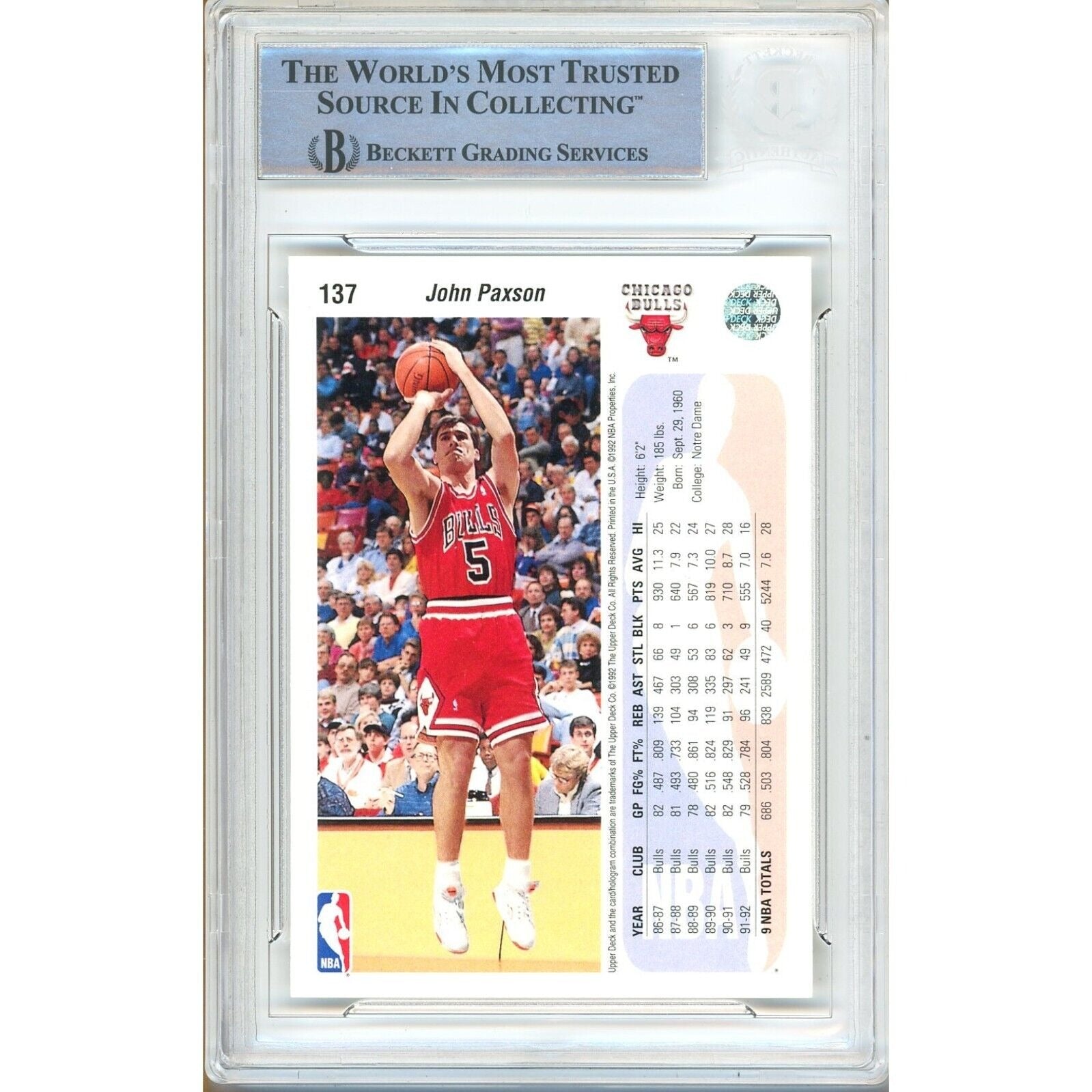 John Paxson Chicago Bulls signed trading card – signature close-up – Beckett COA