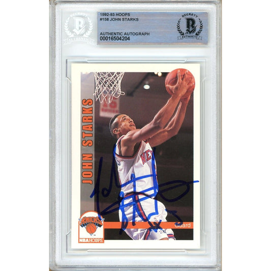 Basketballs- Autographed- John Starks New York Knicks Signed 1992-93 NBA Hoops Basketball Card Beckett Authentic Auto Slab Front