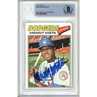 Baseballs- Autographed- Manny Mota Los Angeles Dodgers Signed 1977 Topps Baseball Card Beckett Authentic Auto Slab Front